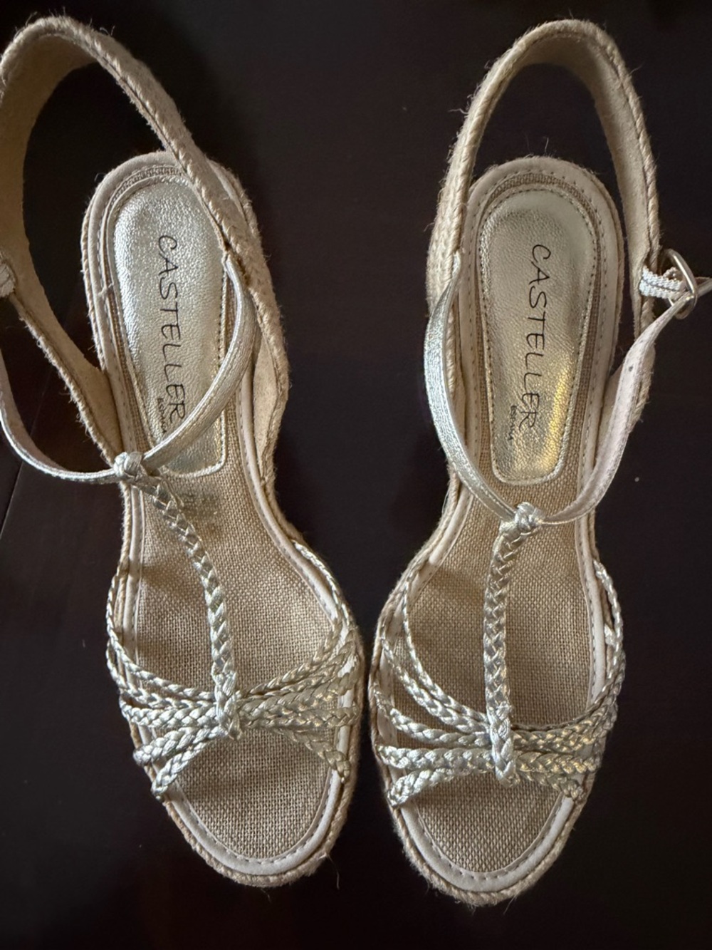 Casteller Metallic Braided Espadrille Wedge Sandals - Silver